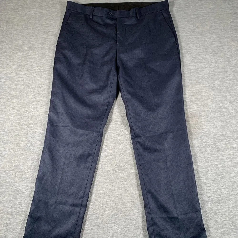 Scotch & Soda Pants Mens 36x32 Blue Regular Fit Poly Rayon Dress Trousers